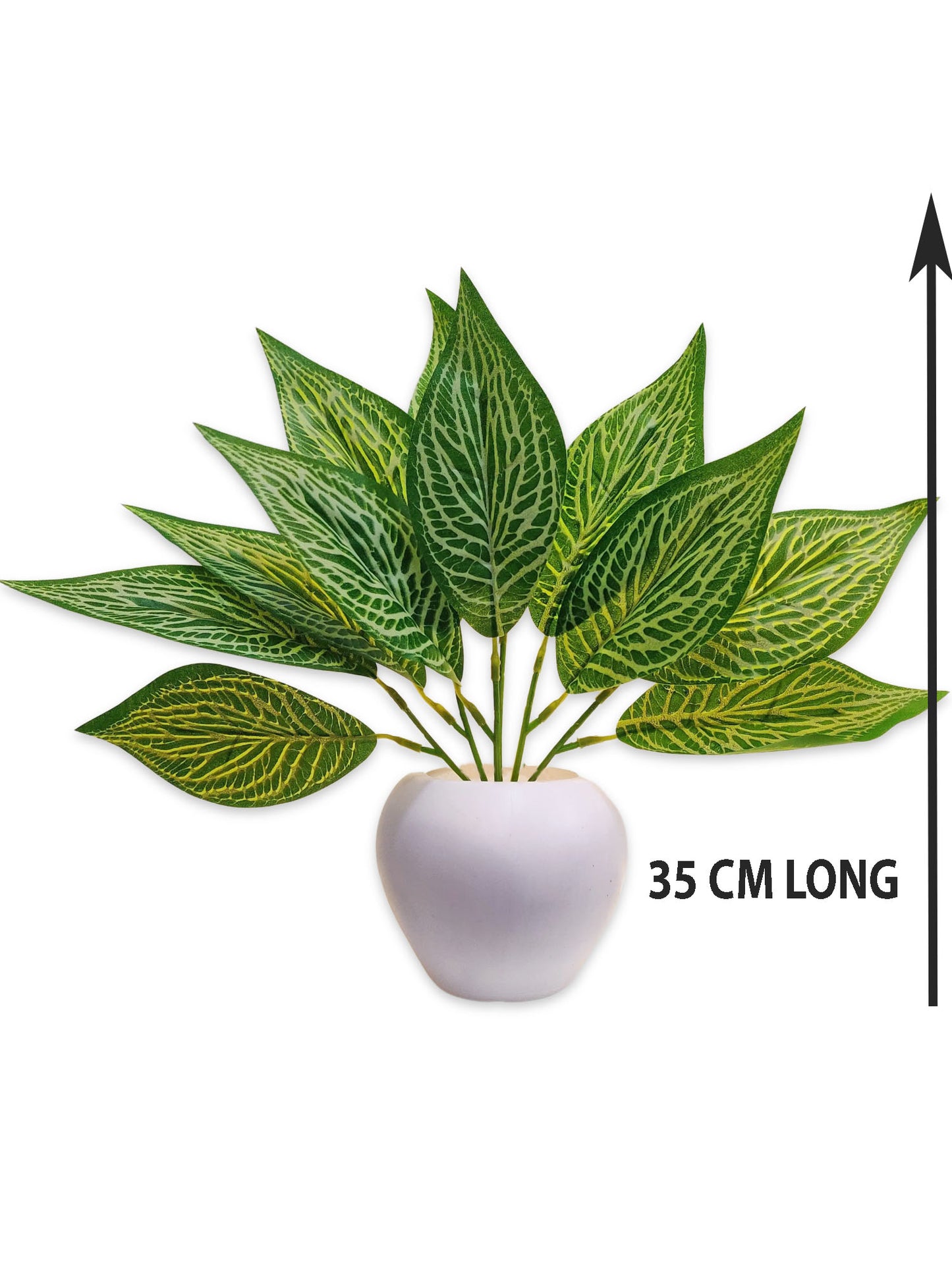 ARTSY® Artificial plants with pot for home decor, leaves, plants for pot/vase, home/office decor, gift, craft, artificial flowers with pot, combo, pack of 1 piece, 35 cm height, white green