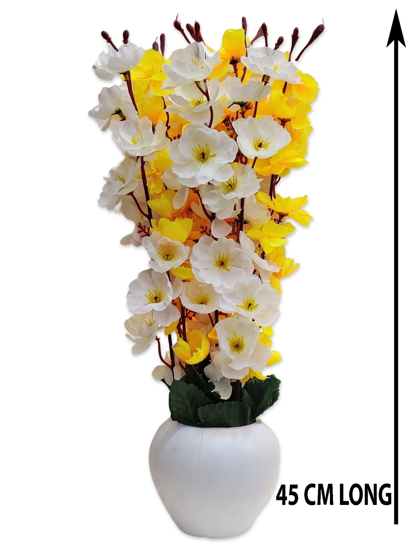 ARTSY® Artificial Flowers With Pot For Home Decoration, Office Decor Cherry Blossom combo, Yellow, White, 1 Piece