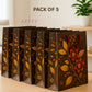 Artsy Premium Paper Gift Bags – Brown Floral, Gold Print | Rope Handles | Reusable | 10×12 Inch | Pack of 5