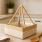 cream decorative gift basket with braided handles for festive gifting