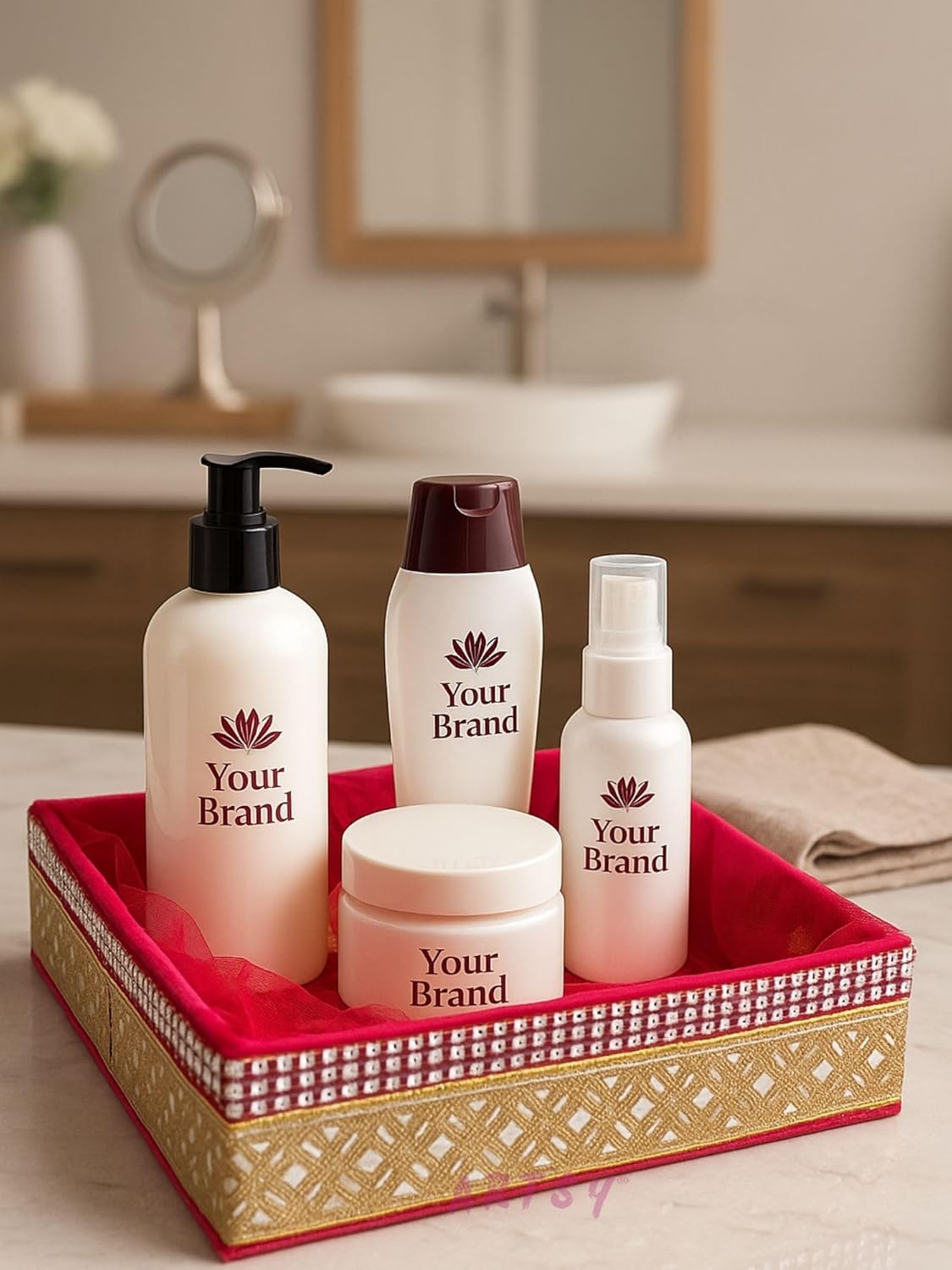 decorative storage organizer basket for skincare and bathroom accessories
