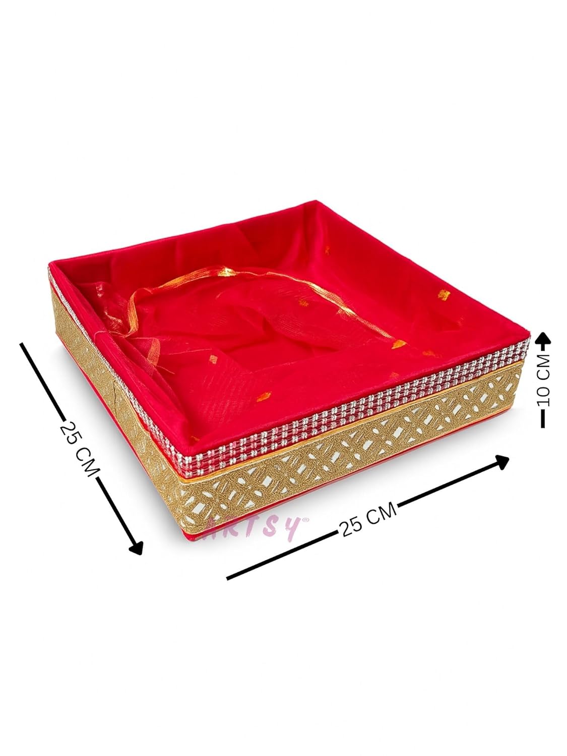 maroon decorative gift box basket dimensions 25 cm x 25 cm x 10 cm