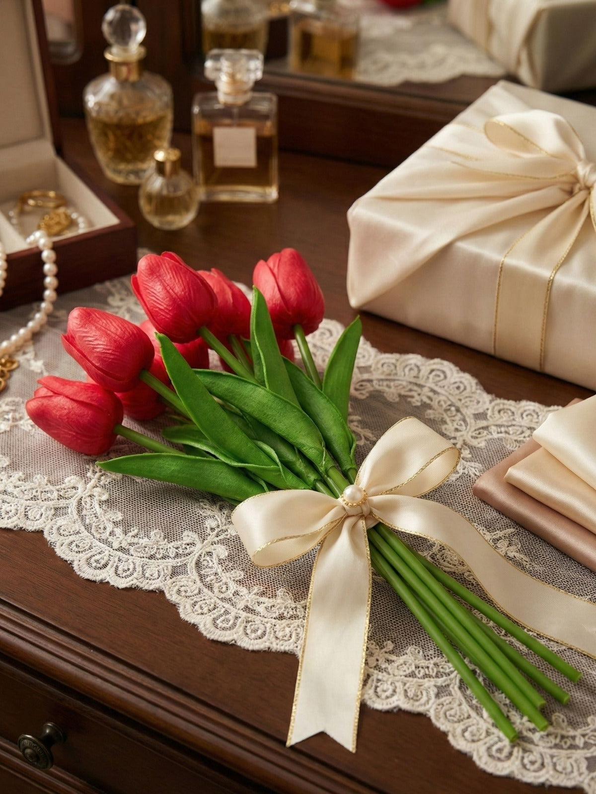 real touch red tulips home decor