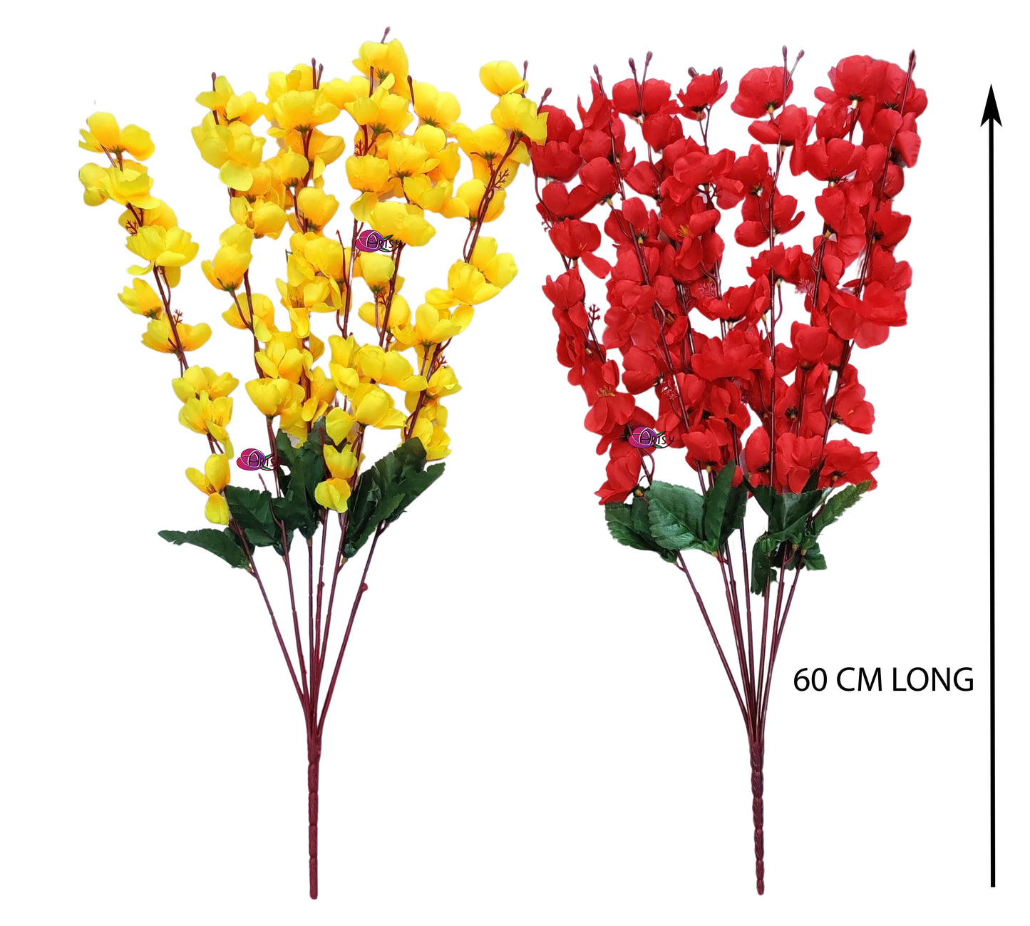 ARTSY® Artificial Flowers For Home Decoration Cherry Blossom Flower Bunch For Vase , Office Decor, Without VASE, Combo (Yellow Red , Pack of 2 Pieces)